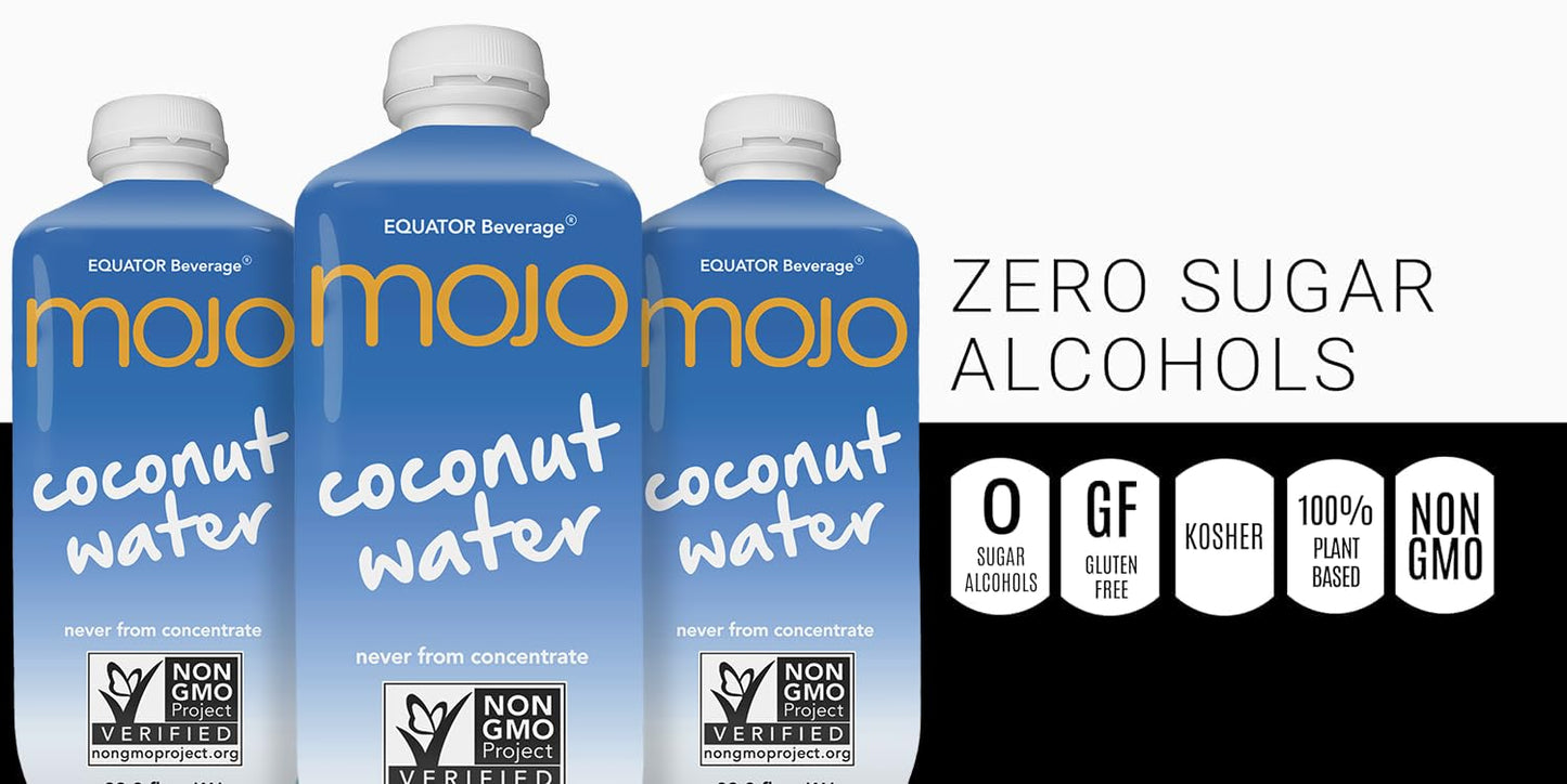MOJO Coconut Water | Hydration Drink & Sports Drink | Electrolytes Beverage | Vitamin B & C | Hydration Drink for Skin & Body | 33.8 Oz (Pack Of 6)