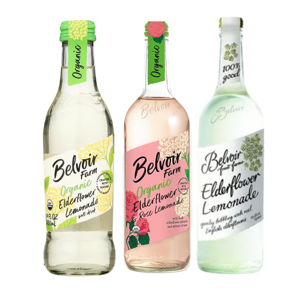 Belvoir Elderflower = Pack 25.4 oz Variety Pack - Natural, Elderflower & Rose Natural, Organic, - Premium Botanical Sparkling Beverage Gift Set
