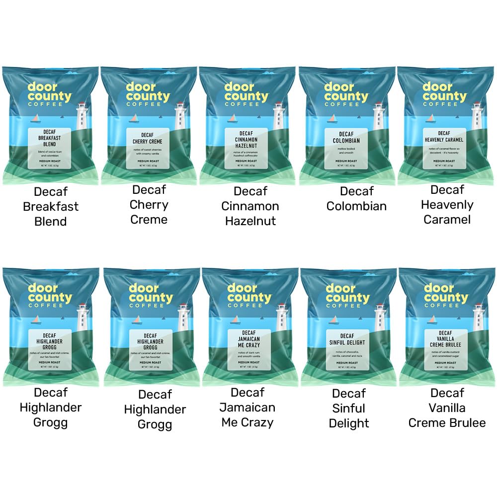 Gourmet Flavored Decaf Coffee Sampler Pack - 10 Bags of Unique Flavored Coffees - 100% Specialty Grade 1 Arabica -1.5 oz Full-Pot Bags - Roasted by