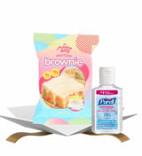 Protein Brownie - Glazed Birthday Cake Blondie Bar 2.29 oz Bundle with 2 oz Hand Sanitizer - Sweet Dessert-Inspired Snack with Convenient Travel