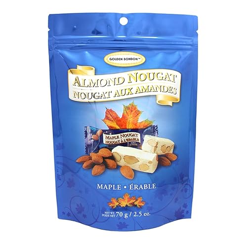 Golden Bonbon Italian Soft Almond Nougat Candy, Individually Packed Chewy, Gluten Free Nougat, Full of Almonds, Halal Candy (2.5 Oz, Almond Maple)