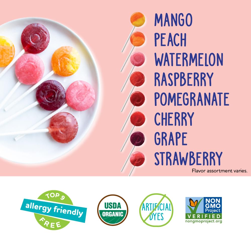 YumEarth Organic Pops Variety Pack, 40 Fruit Flavored Favorites Lollipops, Allergy Friendly, Gluten Free, Non-GMO, Vegan, No Artificial Flavors or
