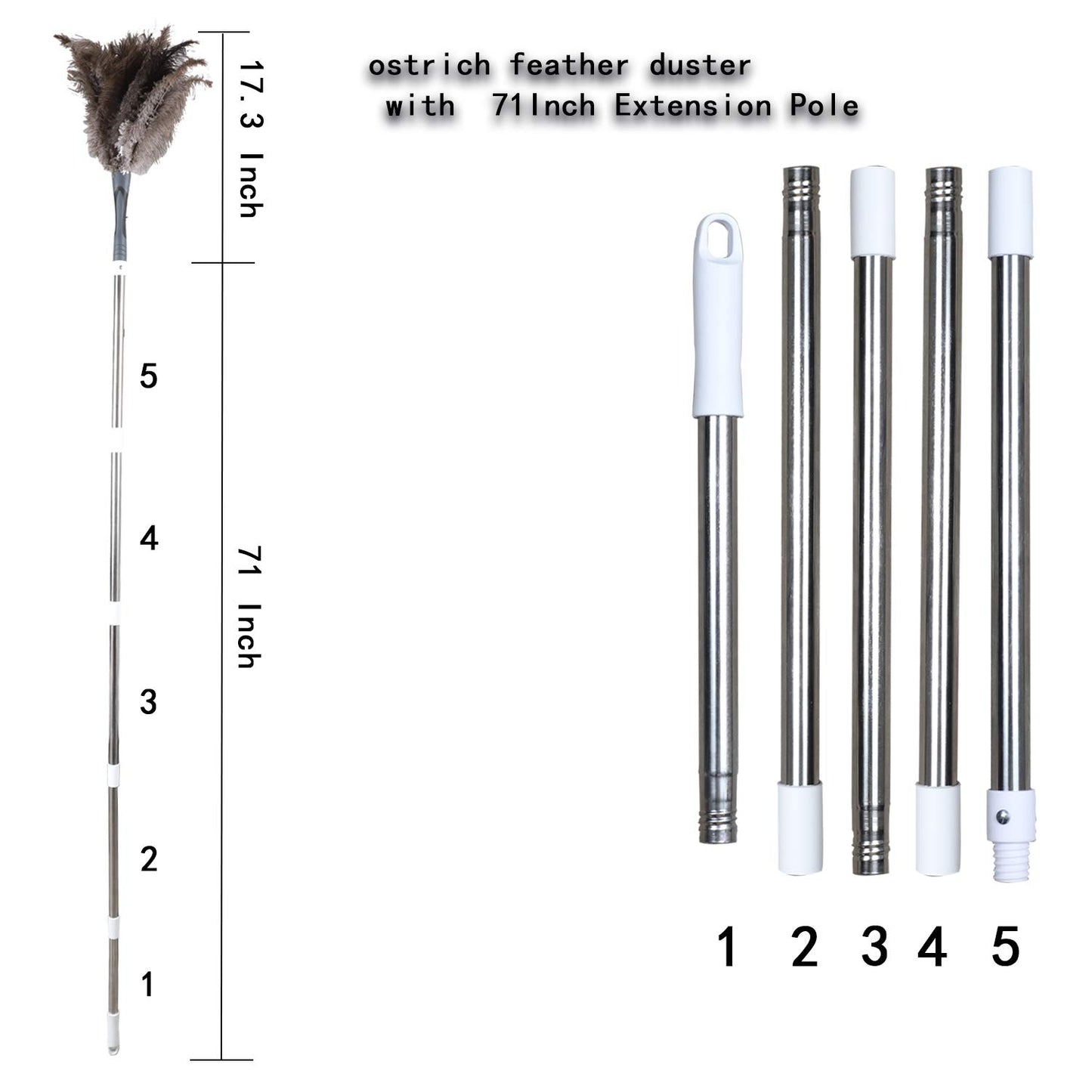 Midoneat Gray Ostrich Feather Duster with 71 Inch Extendable Pole, Microfiber Duster for Home Cleaning
