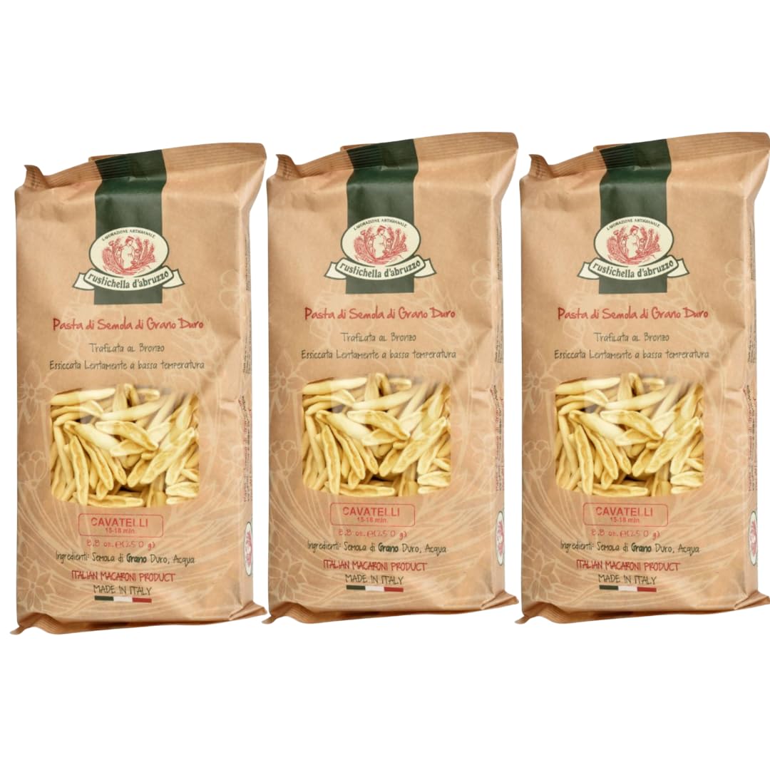 Rustichella d'Abruzzo Cavatelli, Hand-Carved Pasta, Perfect for Soup & Ragù, Classic Durum Wheat from Italy, 500g, 3-Pack