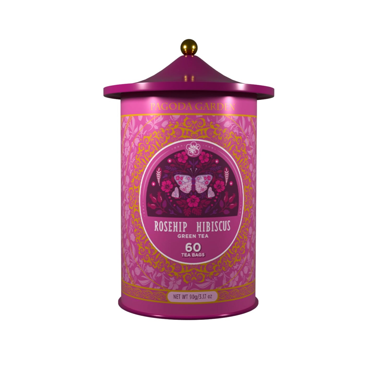 Life Plus Style Gourmet Pagoda Garden Rosehip Hibiscus Green Tea Herbal Tea Caffeinated Hot or Iced Natural Ceylon 60 Tea Bags