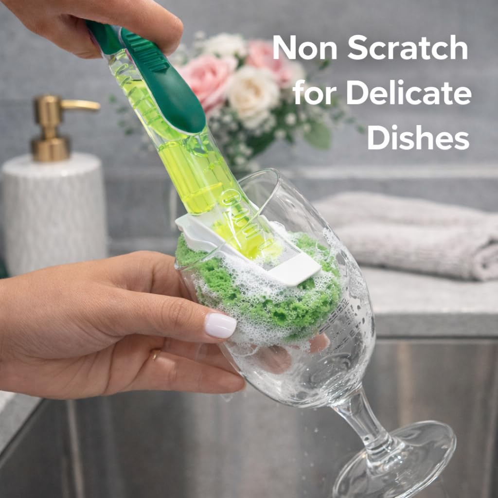 Libman 1131 Gentle Touch Dish Wand Refills, Non-Scratch Cellulose Sponge Heads with Scraper, Fits Libman #1130 Foaming Dish Wand, Made in USA, 12