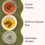 18 Chestnuts Plant Based Soup - Tuscan Tomato, Asparagus Shiitake, and Butternut Squash Pear Soup Bundle, Plant Based & Gluten Free - 3 Jars (16oz)