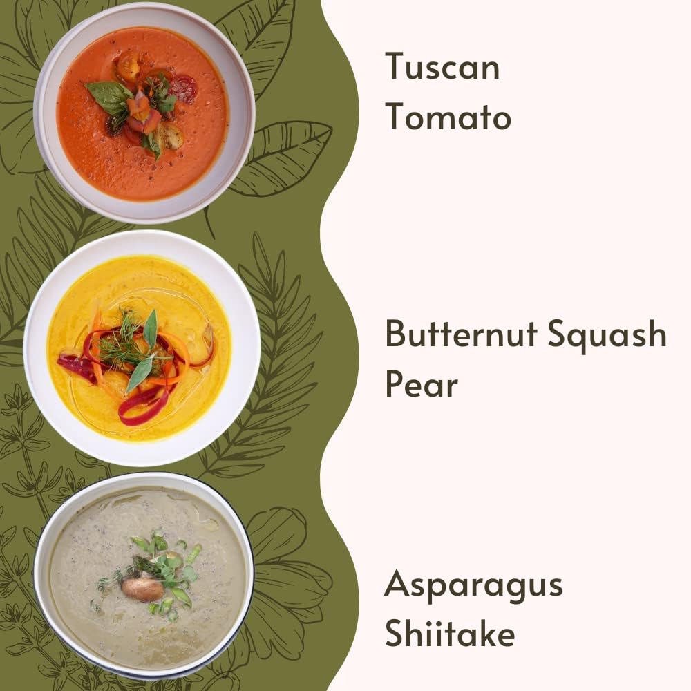 18 Chestnuts Plant Based Soup - Tuscan Tomato, Asparagus Shiitake, and Butternut Squash Pear Soup Bundle, Plant Based & Gluten Free - 3 Jars (16oz)