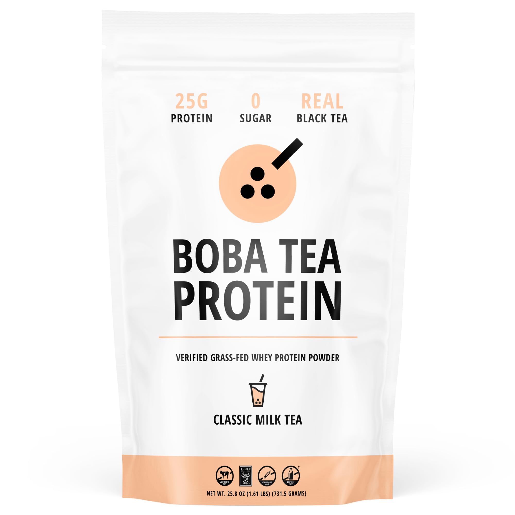Classic Milk Tea Protein Powder | 25g Grass-Fed Whey Protein Isolate Powder | Gluten-Free & Soy-Free Bubble Tea Protein Drink | Real Ingredients