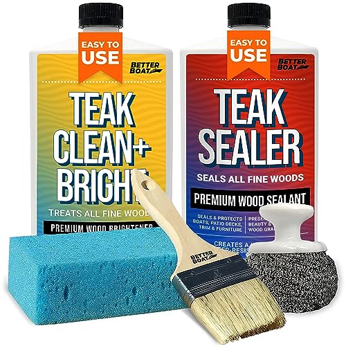 Better Boat Teak Cleaner and Sealer Kit, Includes Brightener, for Wood Restoration, Outdoor Furniture, Boats, Indoor Furniture, Shower Stools, Cleans