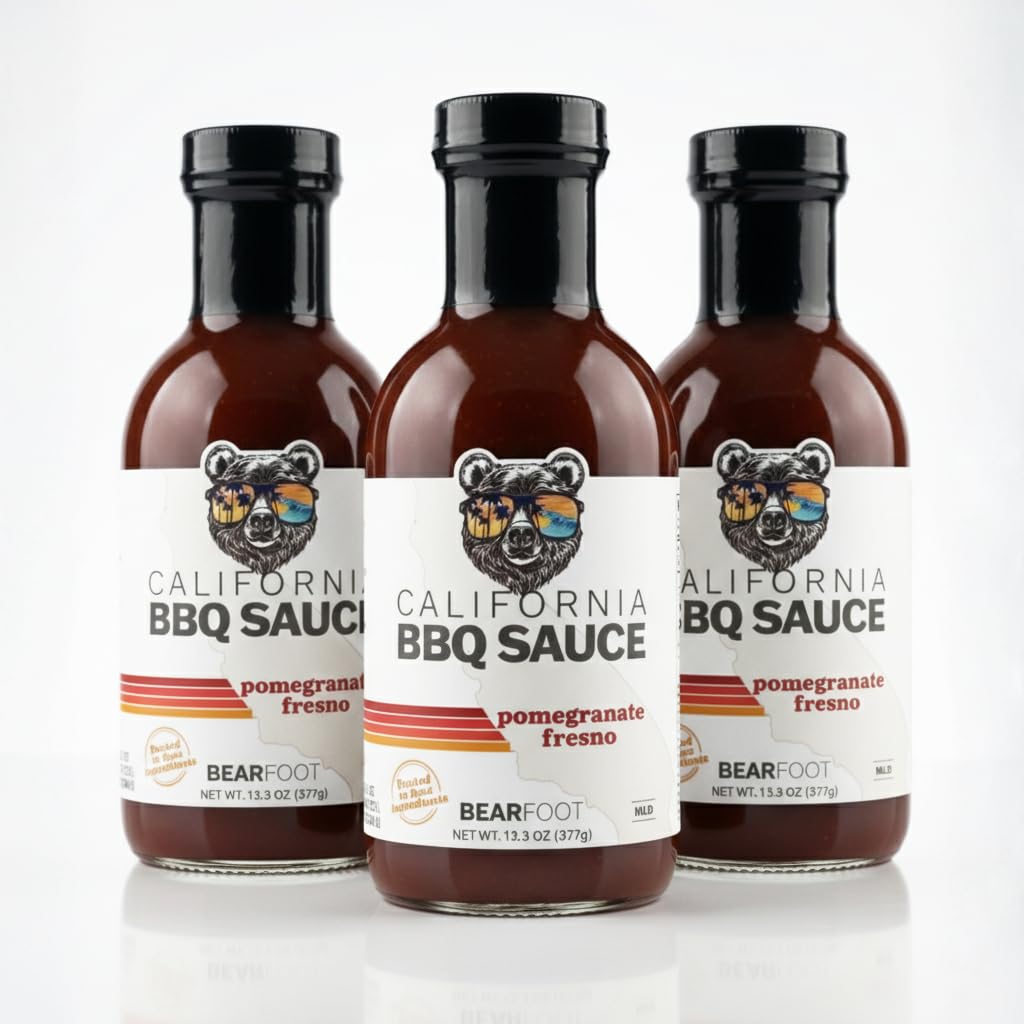 Pomegranate Fresno BBQ Sauce 3-pack - Bearfoot BBQ - Gluten Free, 13.3 oz, Small Batch, Non-GMO, No Preservatives, No Corn Syrup, No Seed Oils