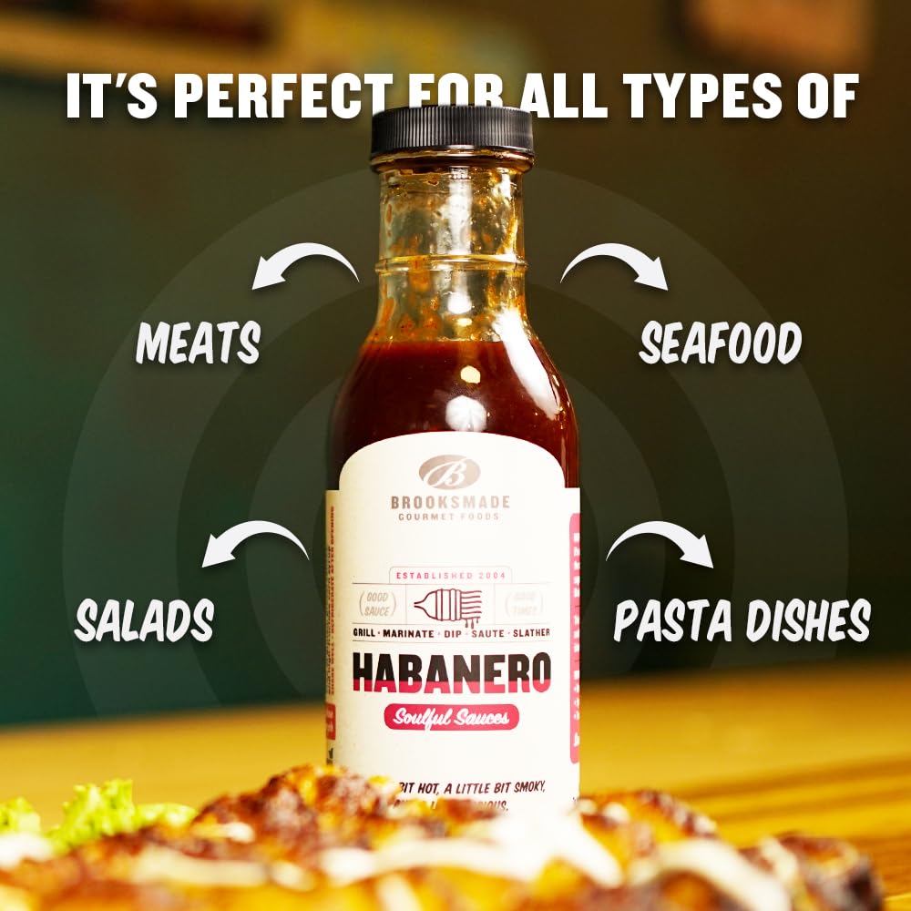 Brooksmade Gourmet Foods Soulful Sauces, Habanero Hot BBQ Sauce Gluten Free, No High Fructose Corn Syrup, 12 oz Ribs Chicken Wings Beef Burgers. Use