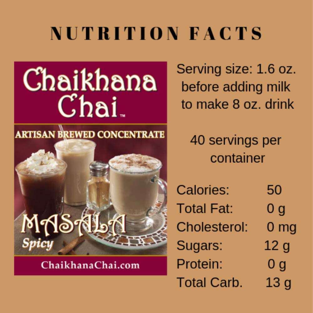 Chaikhana Chai - Spicy Masala Chai Concentrate - Makes (40) Drinks - Slow Brewed with Organic Black Tea, Ginger and Fresh Crushed Spices - 1/2 Gallon