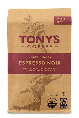 Tony's Coffee, Espresso Noir (12oz), Medium-Dark Roast Whole Bean Coffee, Organic and Fair Trade