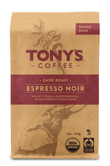 Tony's Coffee, Espresso Noir (12oz), Medium-Dark Roast Whole Bean Coffee, Organic and Fair Trade