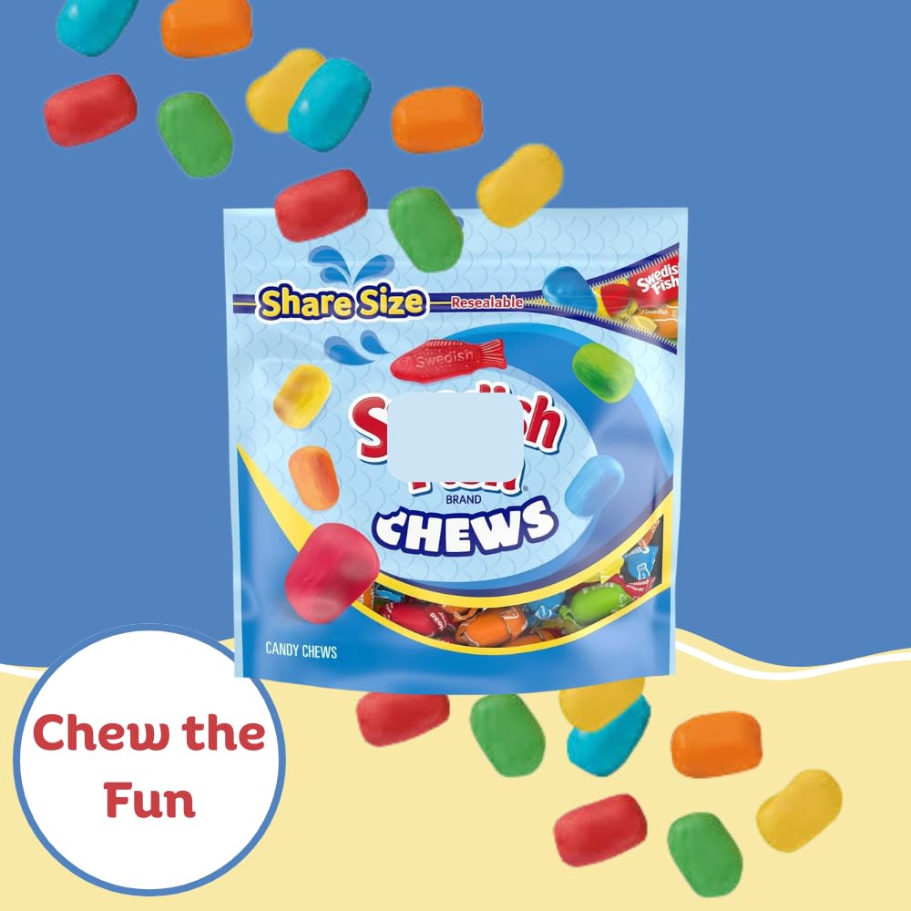 Candykrave Swidish Fish Chews Soft & Chewy Candy - 1lb - Individually Wrapped Sweet Candy Pack- Delicious Gummy Candy for Halloween, Pinata Stuffers