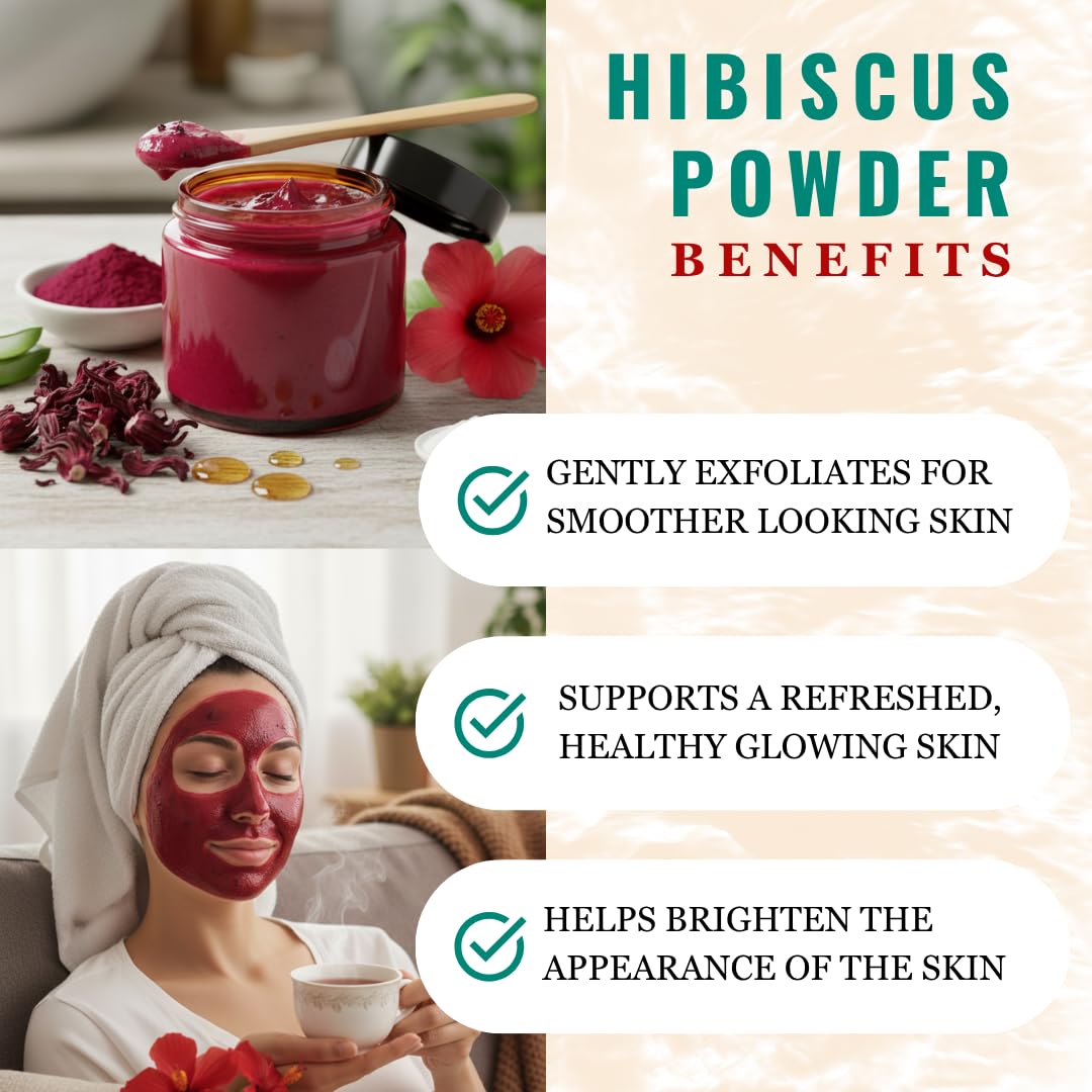 Hibiscus Powder for Hair & Face (Gudhal) - 100% Pure Hibiscus Sabdariffa Powder, Supports Fuller-Looking Hair & Fresh-Looking Skin | Non-GMO