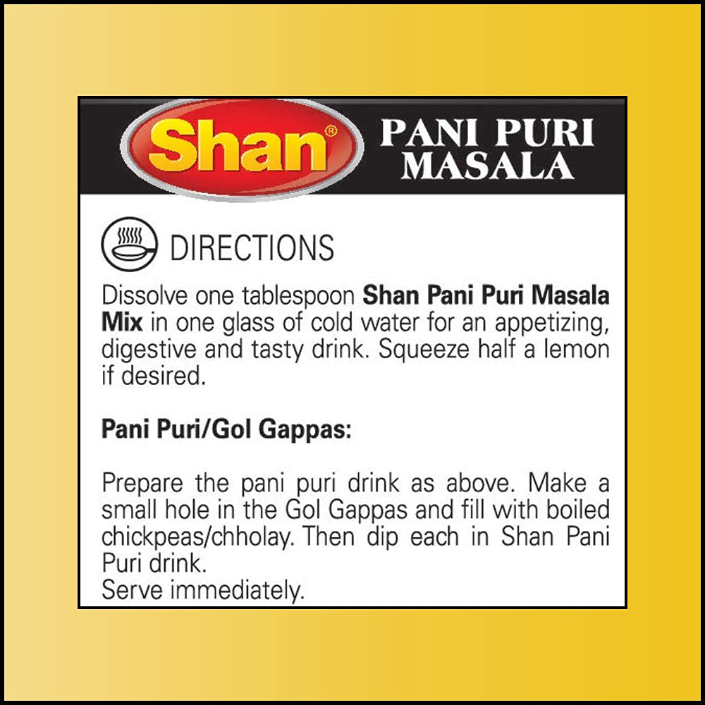 Shan Pani Puri Seasoning Mix 3.52 oz (100g) - Spice Powder for Spicy Digestive Drink - Suitable for Vegetarians - Airtight Bag in a Box