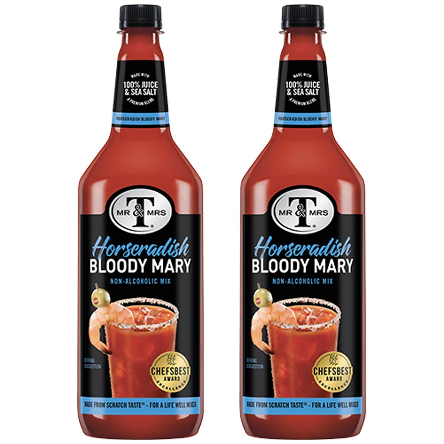 Mr & Mrs T Horseradish Bloody Mary Mix, 1L Bottle, - Premium Cocktail Mixer for Bloody Marys, Ready to Use