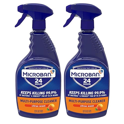 MICROBAN Multi-Purpose Cleaner, 32 oz., 2 Pack, Citrus, Penetrates Soap Scum, Greasy Soils and Reduces Odors, Keeps Killing 99.9% of Bacteria