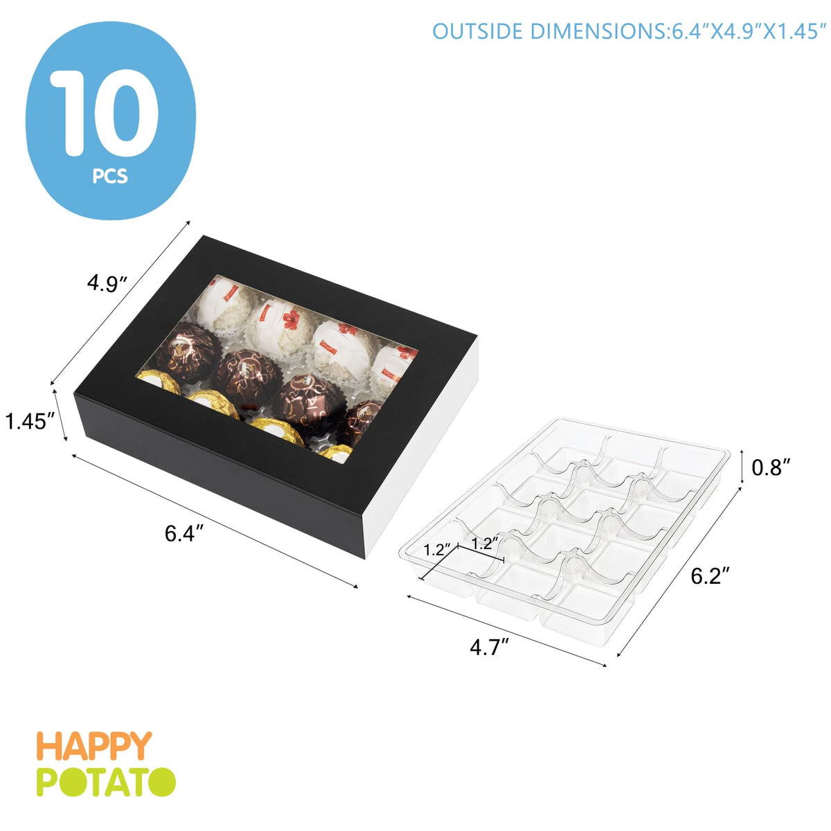 HAPPY POTATO 10 Black Chocolate Boxes Packaging, Truffle Boxes 12-Piece