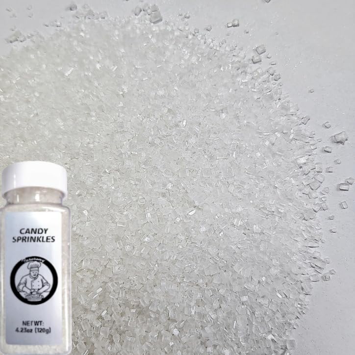 HeDeon&Rles Edible White Sanding Sugar Crystals for Baking 120g/4.23oz Sparkling Sugar Crystals Cake Cupcake Pancake Ice Cream Top Birthday Wedding