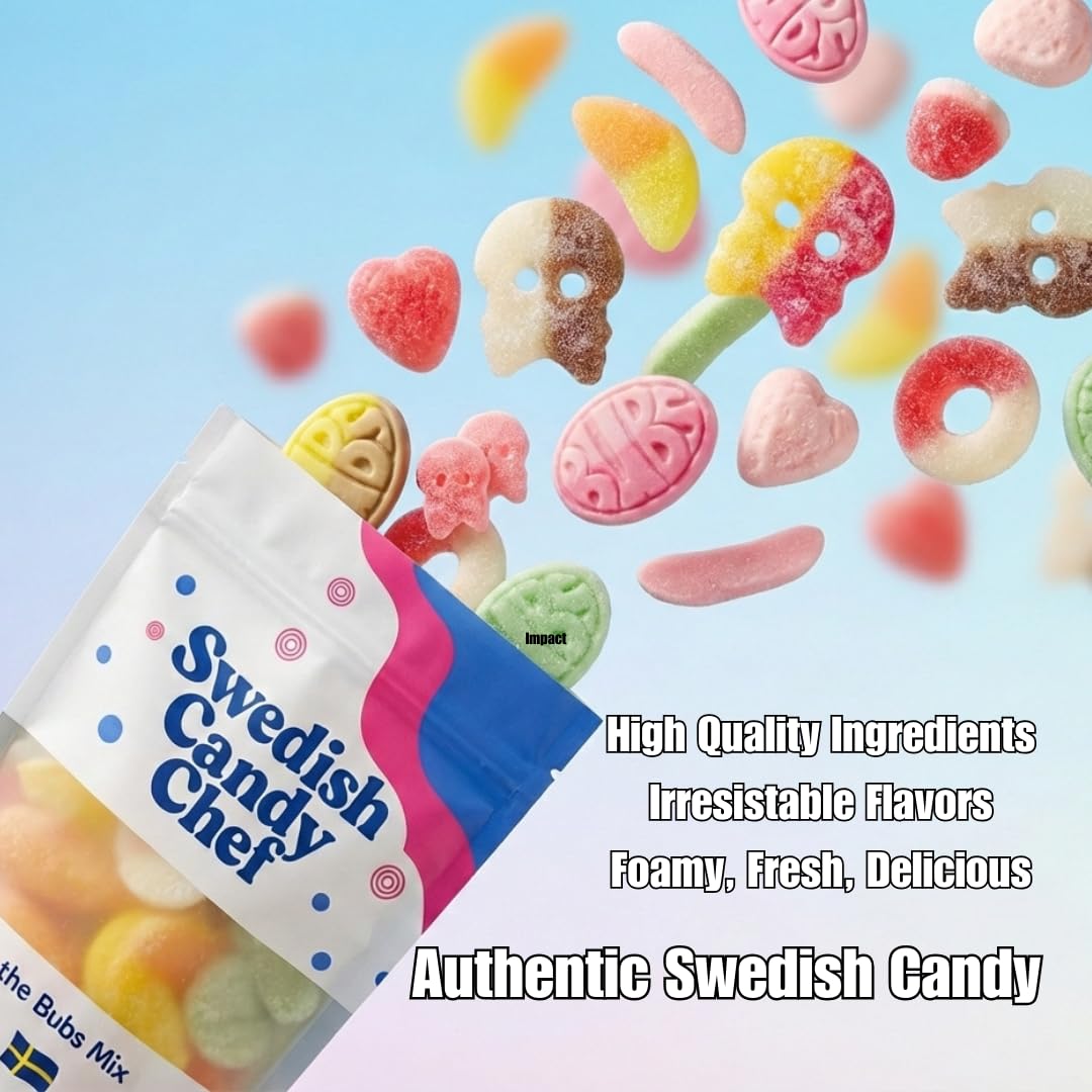 Bubs Swedish Candy Mix - Sweet & Sour Gummies - Big Skulls, Ovals & Assorted Bubs Godis - Imported from Sweden - Swedish Candy Chef - 1/2 Pound