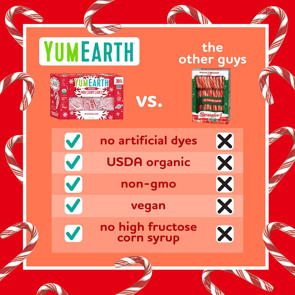 YumEarth Organic Holiday Mini Candy Canes, 30 Count