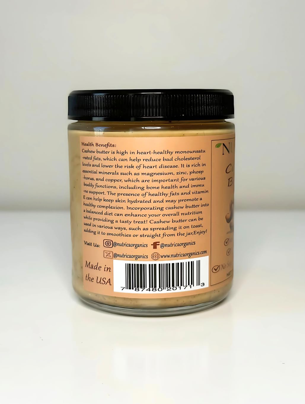 100% Pure Cashew Butter, Single Ingredient, No Salt, No Sugar, No Palm Oil, No Additives, Vegan, Plant Based Protein, Premium Roasted Cashews, 9.25oz