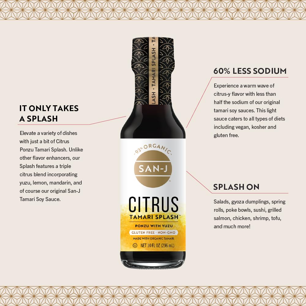 San-J Citrus Tamari Splash Ponzu, Specially Brewed, 10 oz Glass