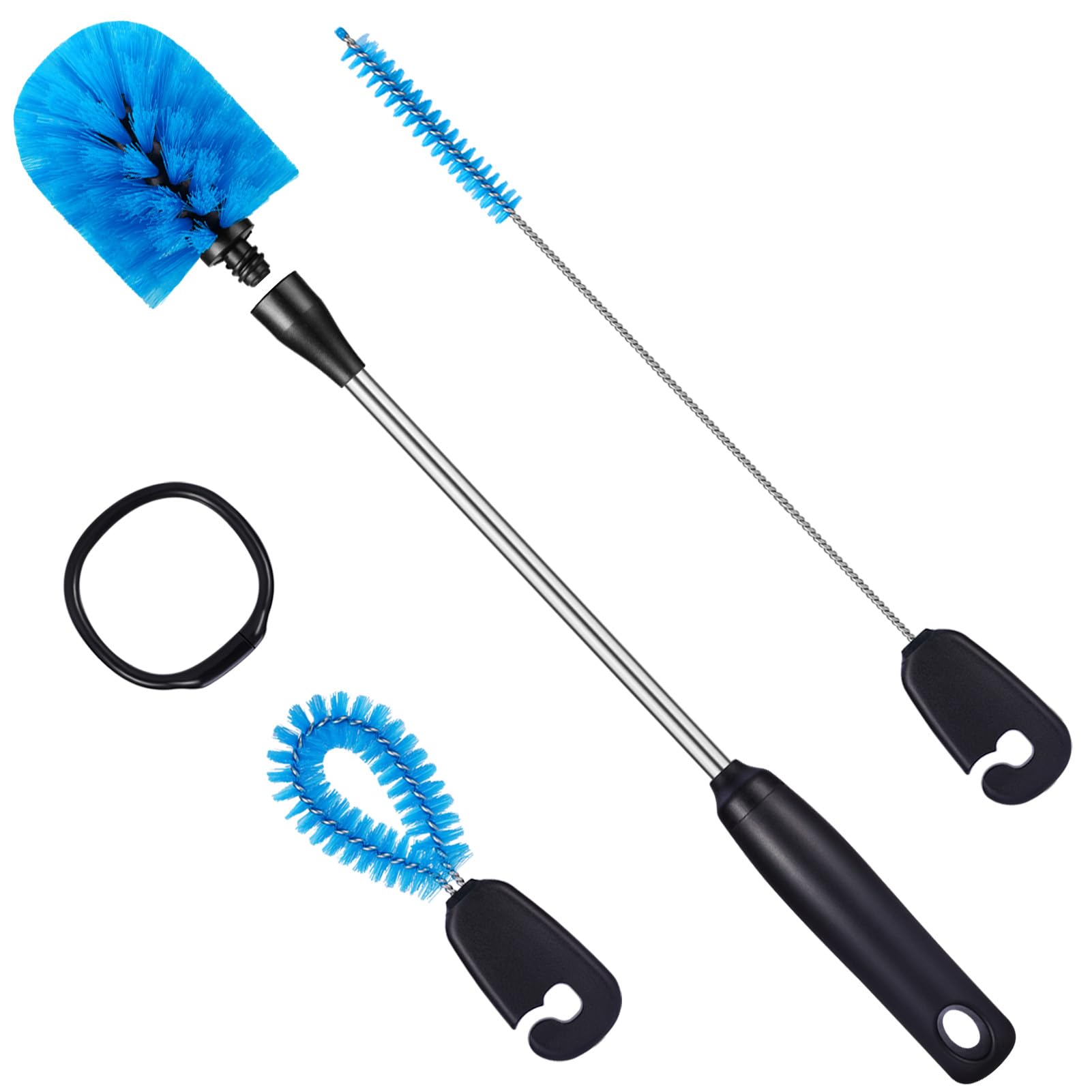 MOSOLAN 3-in-1 Stainless Steel Bottle Brush and Straw Cleaning Set, Long Handle Scrub Brush with Replaceable Head for Water Bottles, Glasswares, Mugs