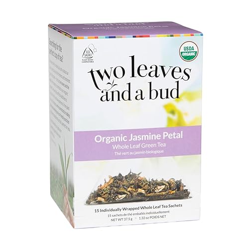Two Leaves and a Bud Jasmine Green Tea Bags, 15 Count (Pack of 1) Whole Leaf Green Tea in Pyramid Sachet Bags