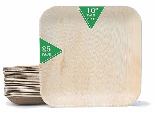 Eco Craft Stix 10 inch Square Palm Leaf Plates. Eco Friendly Dinnerware. Pack of 25 Plates. Eco-Friendly and Compostable Palm Plates. Sturdy