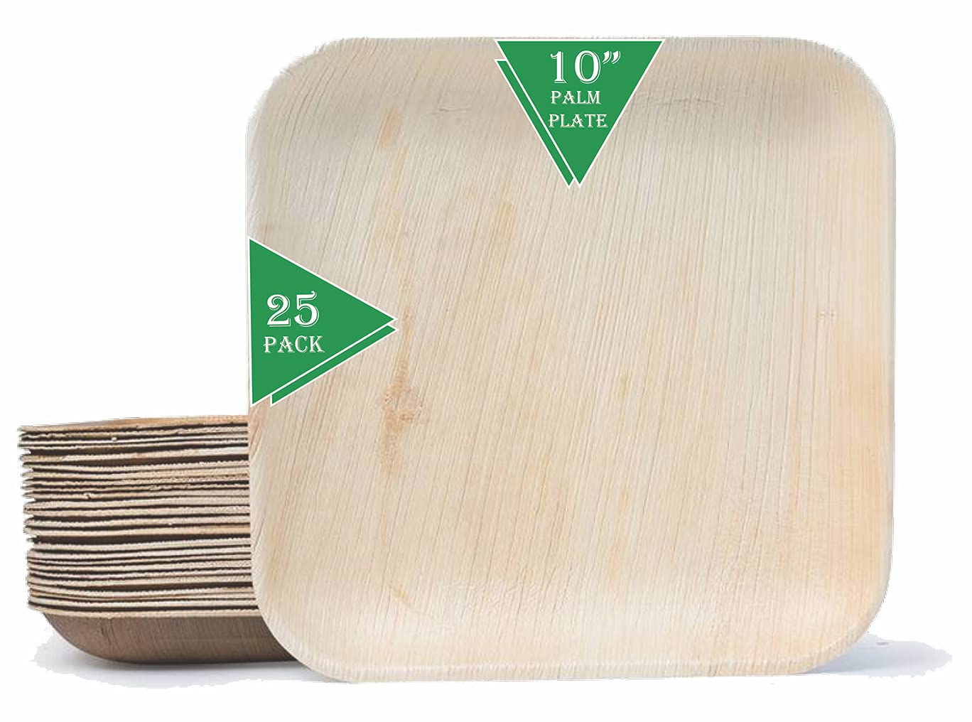 Eco Craft Stix 10 inch Square Palm Leaf Plates. Eco Friendly Dinnerware. Pack of 25 Plates. Eco-Friendly and Compostable Palm Plates. Sturdy