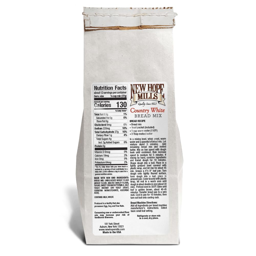 Country White Bread Mix by New Hope Mills - Classic Homemade Bread, Non-GMO - 16 oz