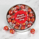 Valentine's Day Candy Gift Tin Large Plastic Tin with Chocolate Milk Chocolate Truffles - Script Heart