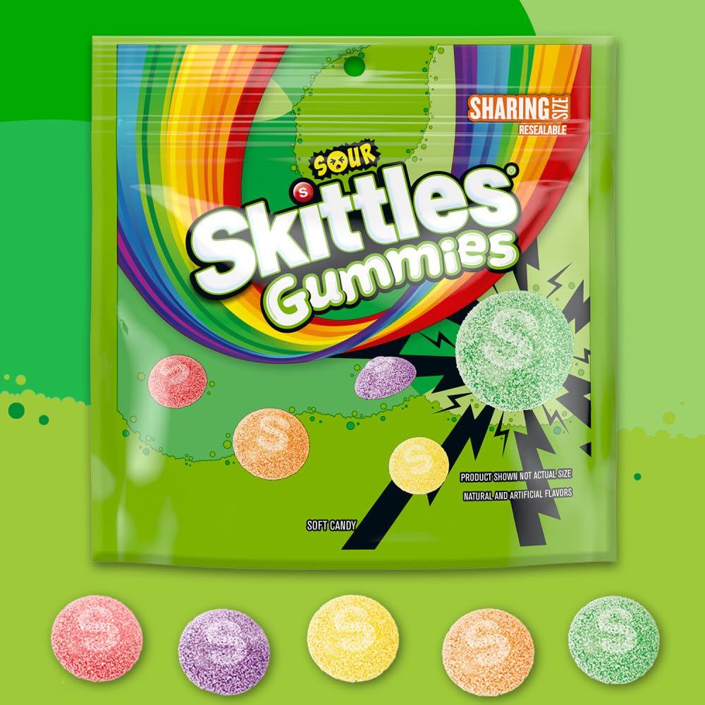 SKITTLES Sour Gummies Chewy Candy Assortment, 12oz, Sharing Size, Resealable Bag