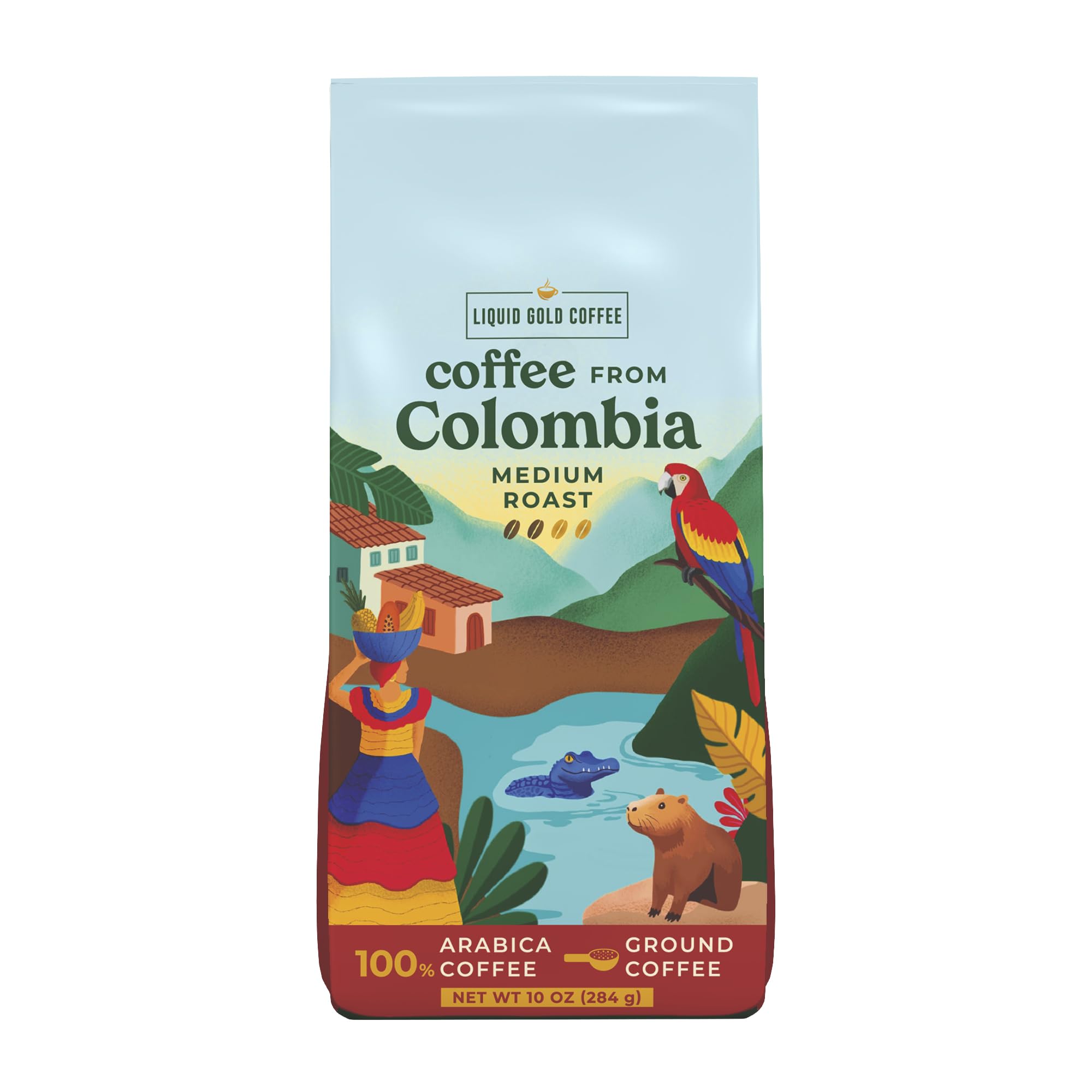 Coffee from Colombia Ground Medium Roast, 10OZ (284 Grams), by Liquid Gold Coffee, 100% Arabica, by Liquid Gold, Single Origin Speciality Excelso