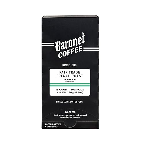Baronet Coffee Pods [Organic Fair Trade French Roast-54 Pods] Single Cup Use, Like Senseo [3 Boxes of 18 Single Serve 10 Gram] Regular Strength [Dark