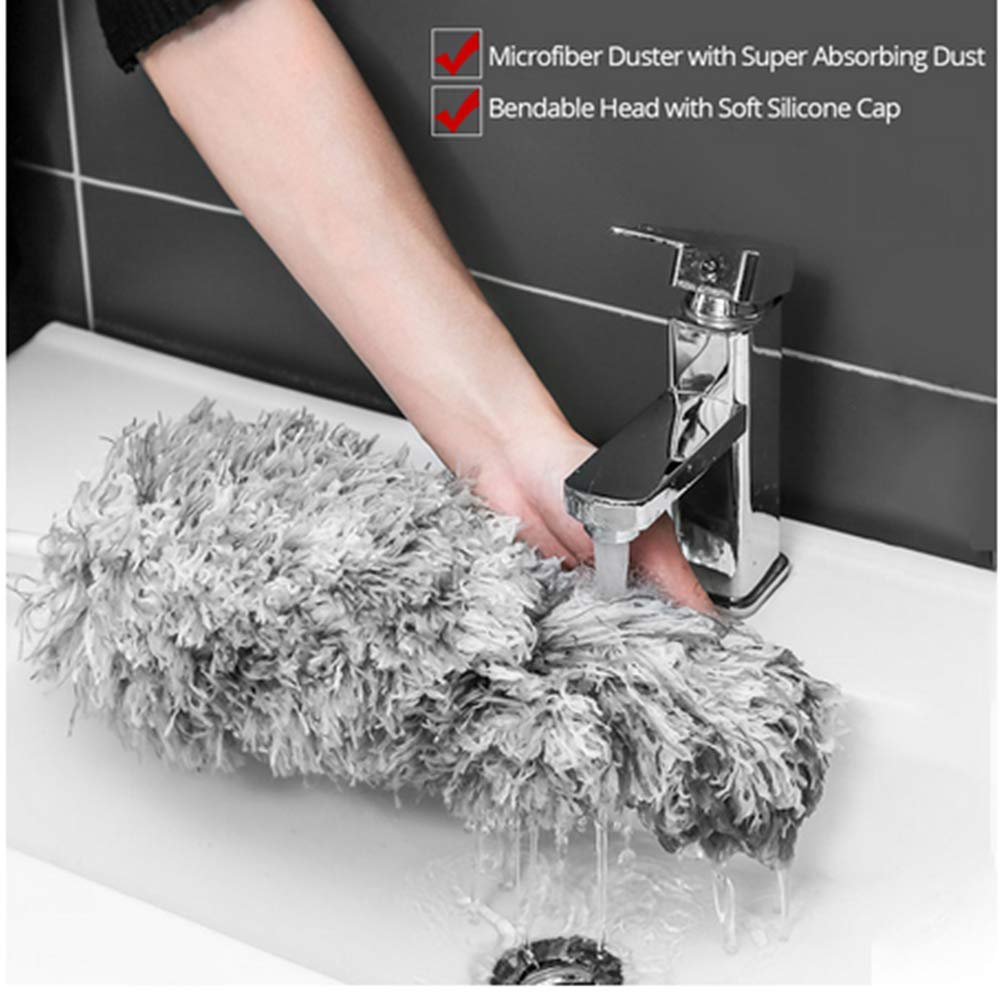 Microfiber Duster for Cleaning with Telescoping Extension Pole 100 Inch, Washable Bendable Head Duster Cleaner for Cleaning High Ceiling, Keyboard