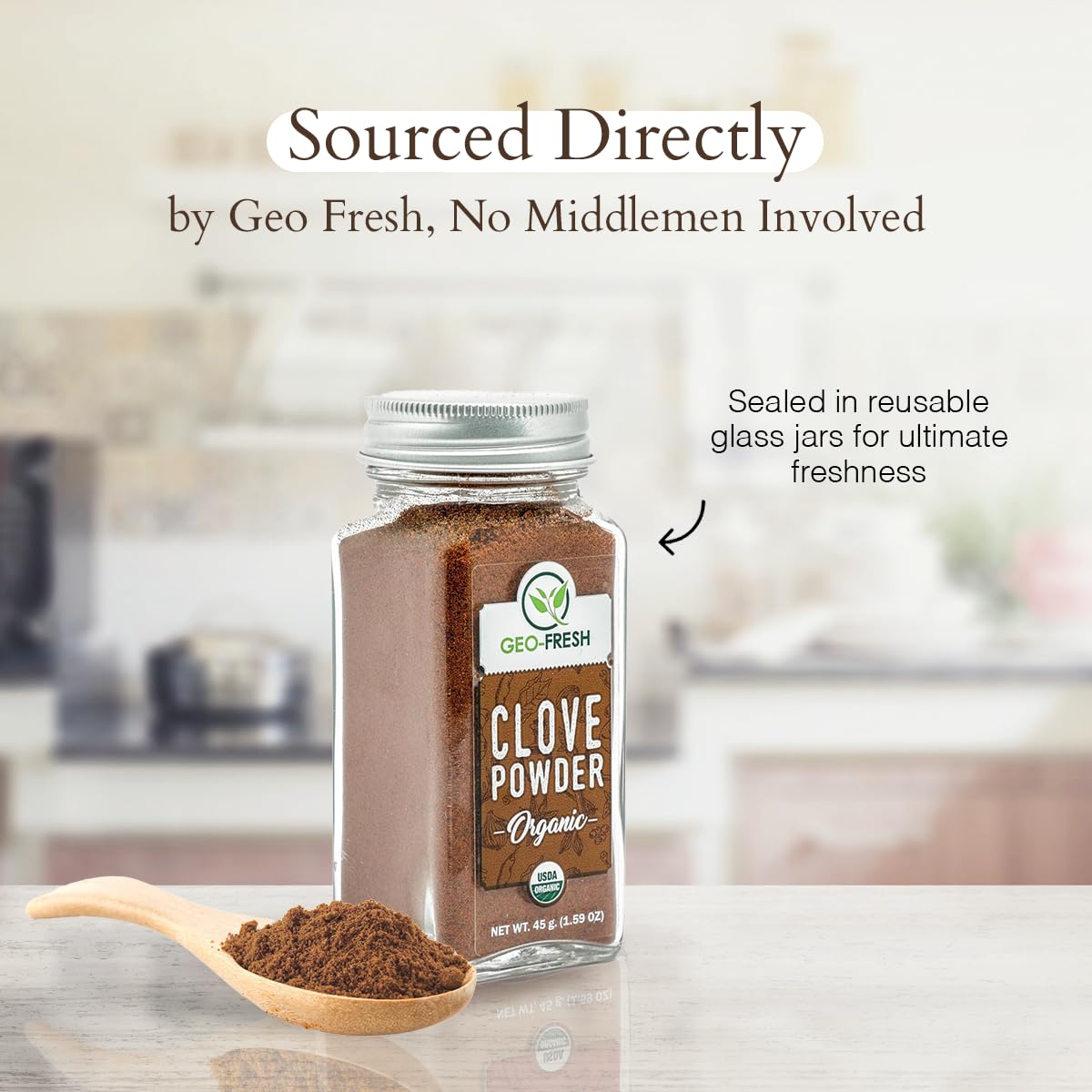 Geo-Fresh Organic Clove Powder - 1.59 oz Glass Jar - Ground Cloves - USDA Certified, Non-GMO, Kosher, Gluten-Free - Premium Organic Cloves Powder