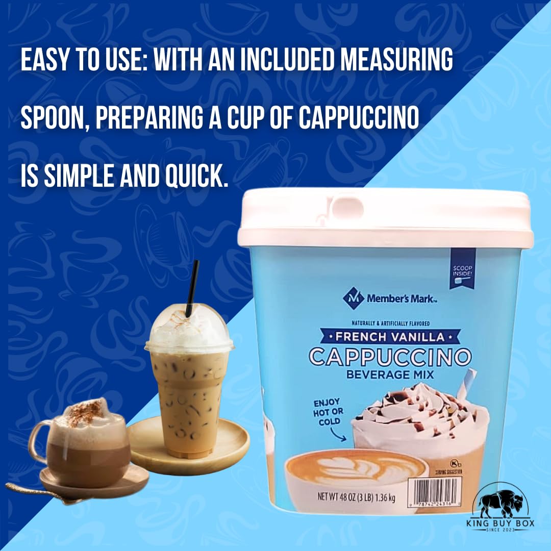 KING BUY BOX 1 PCS cup Bundle with French Vanilla Cappuccino Beverage Mix, 48 oz. 2PACK compatible with Members Mark