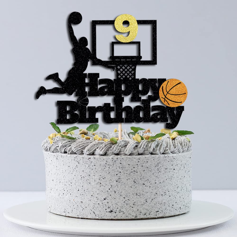Basketball Happy 9th Birthday Cake Topper-Basketball Themed Birthday Party Cake Decoration-9 Years Birthday Party Supplies (9th)