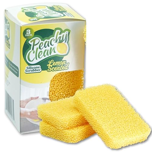 Peachy Clean Kitchen Dish Sponge & Scrubbers, Fresh Lemon Scent, Non-Scratch, Odor-Resistant, Durable Silicone Dish Sponges for Kitchen.