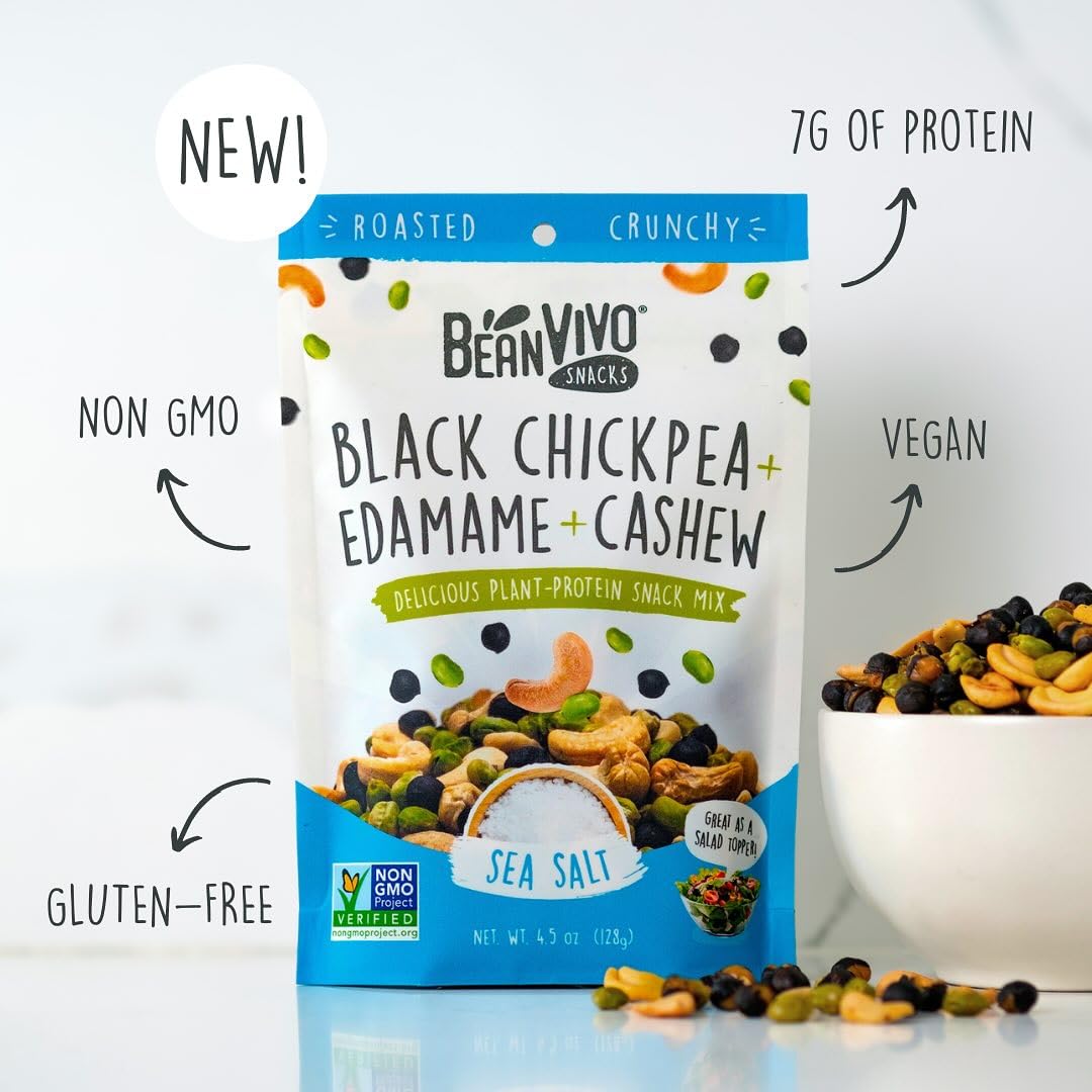 BeanVIVO Healthy Snacks for Adults & Kids with 7g Protein & 5g Fiber per Serving with Dried Edamame, Roasted Cashew and Chickpeas - Vegan & Gluten