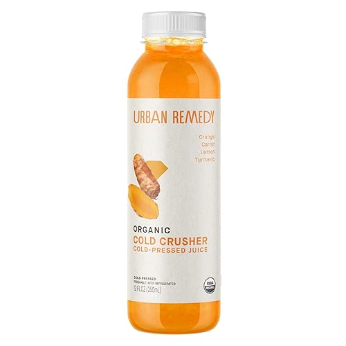 Urban Remedy Cold Crusher Organic Juice, Cold-Pressed, 12 fl oz, Orange, Carrot, Lemon & Turmeric Blend, Immune Support, Organic, Non-GMO