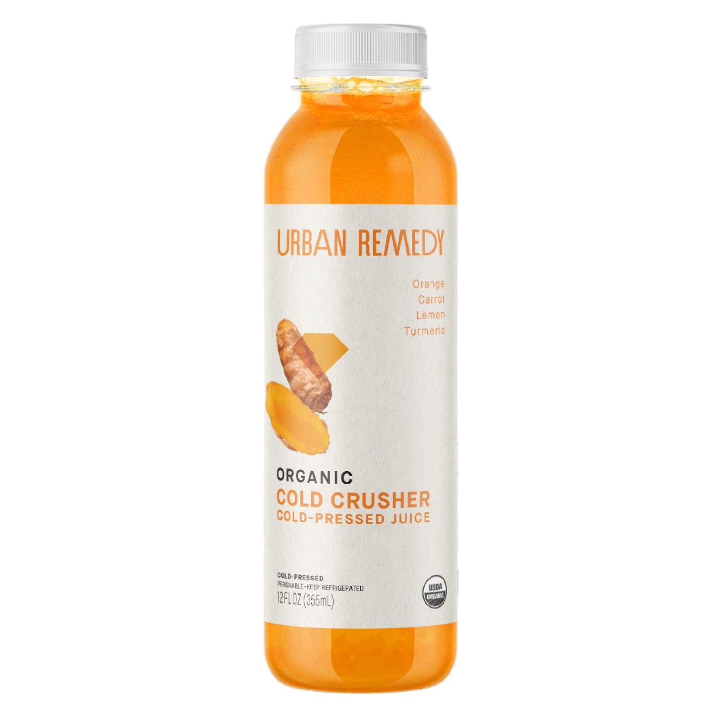 Urban Remedy Cold Crusher Organic Juice, Cold-Pressed, 12 fl oz, Orange, Carrot, Lemon & Turmeric Blend, Immune Support, Organic, Non-GMO