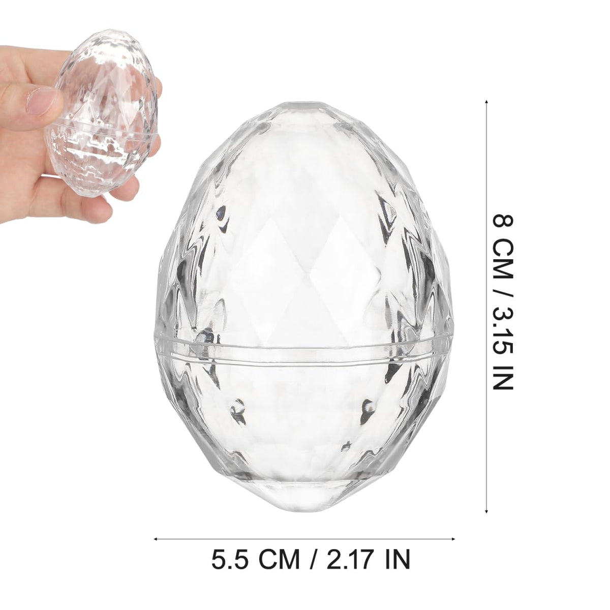 JECOMPRIS 24pcs Fillable Easter Eggs: 3.14x2.16 Inch Clear Plastic Diamond Eggs Sparkling - Party Candy Containers for Easter Hunt Suprise Filling