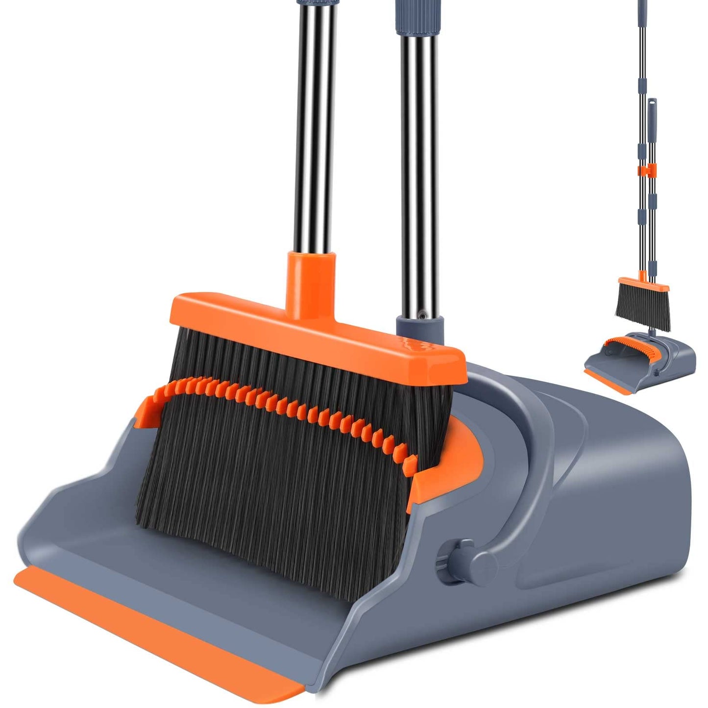 kelamayi Upgrade Broom and Dustpan Set, Self-Cleaning with Dustpan Teeth, Indoor&Outdoor Sweeping, Ideal for Dog Cat Pets Home Use, Stand Up Broom