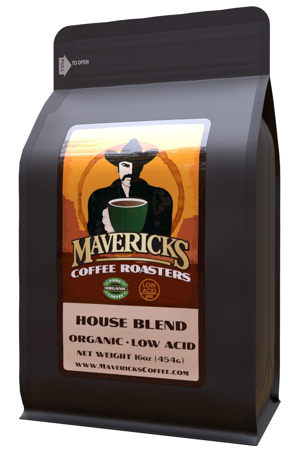 Mavericks House Low Acid Coffee 100% Organic Ingredients Coffee - Whole Bean